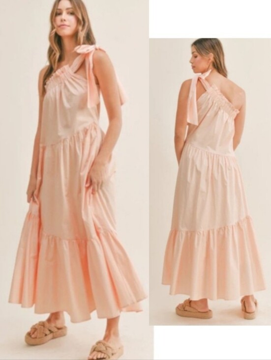 Mable Dresses & Skirts - MABLE Brittany One Shoulder Tiered Maxi Dress Peach Anthropologie Cottage